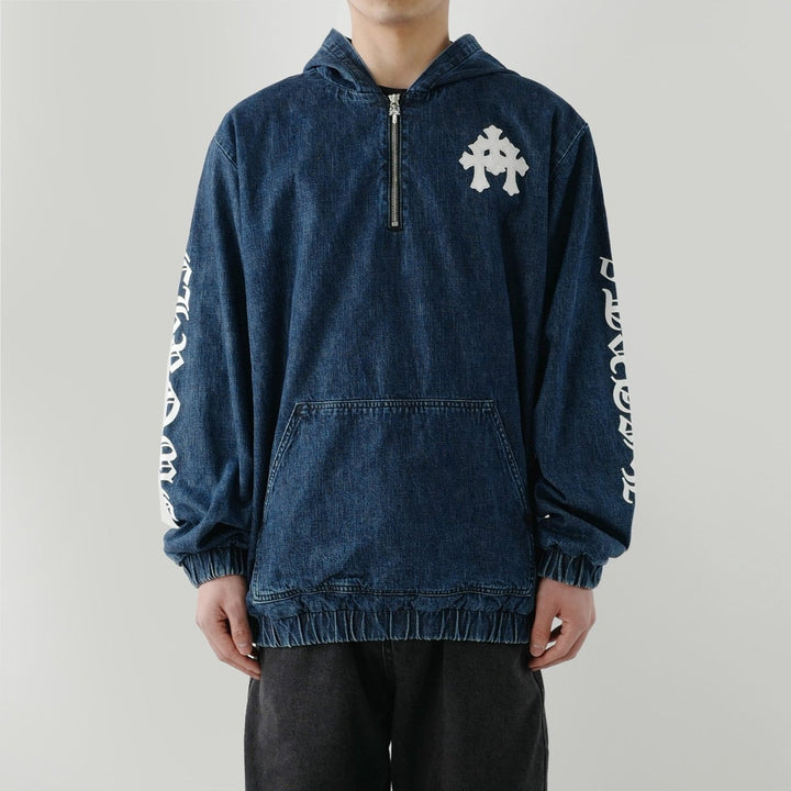 Chrome Hearts Leather Cemetery Triple Cross Denim Quarter - Zip Jacket - SHENGLI ROAD MARKET