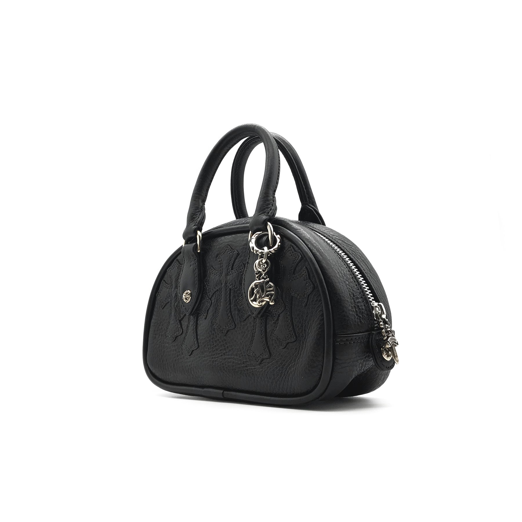Chrome Hearts Leather Cross Patch Black Mini Bowling Bag - SRM