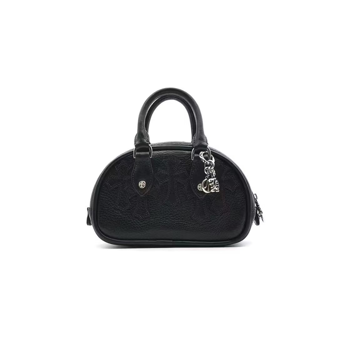Chrome Hearts Leather Cross Patch Black Mini Bowling Bag