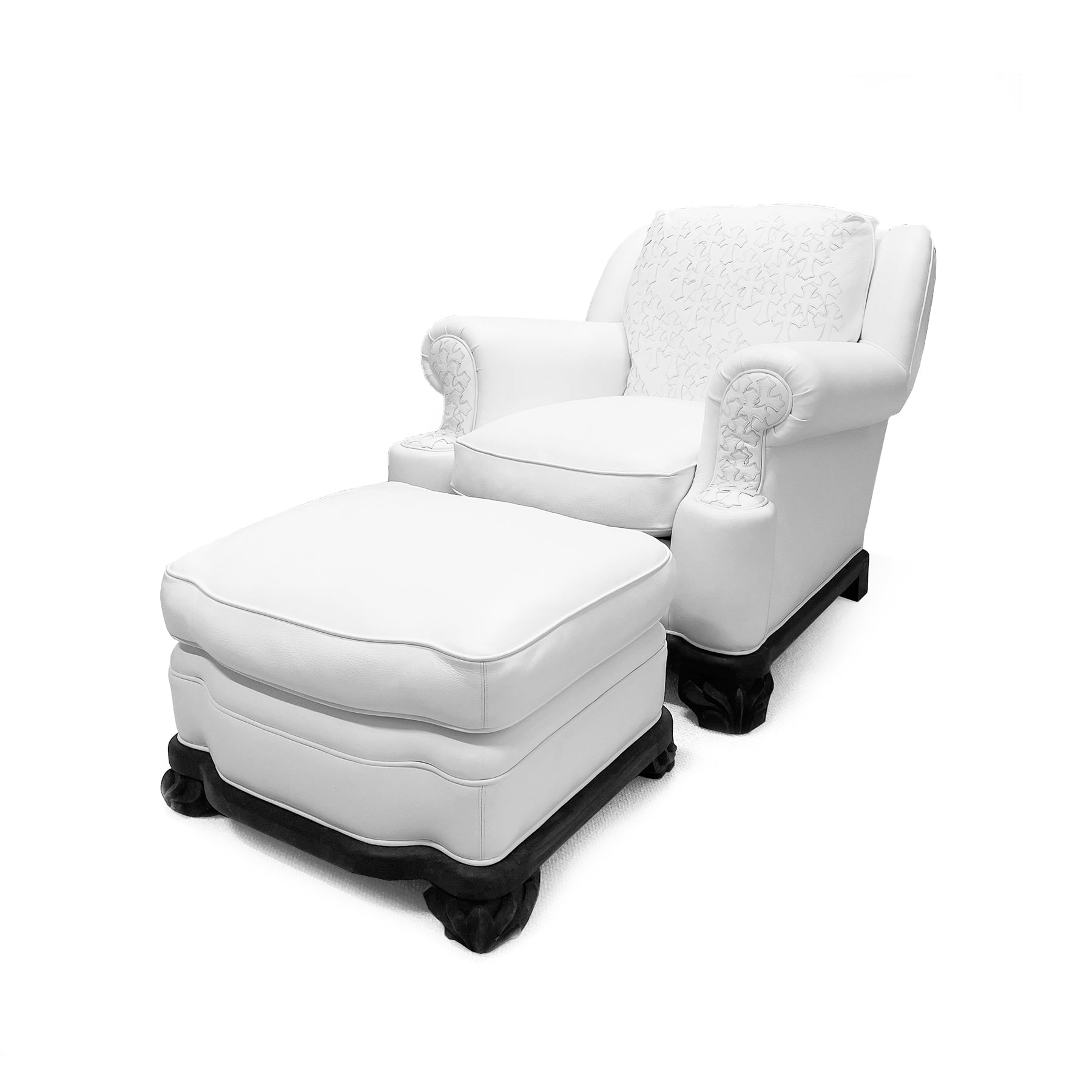 Chrome Hearts Leather Cross Patch Lounge Chair & Ottoman Set - SRM