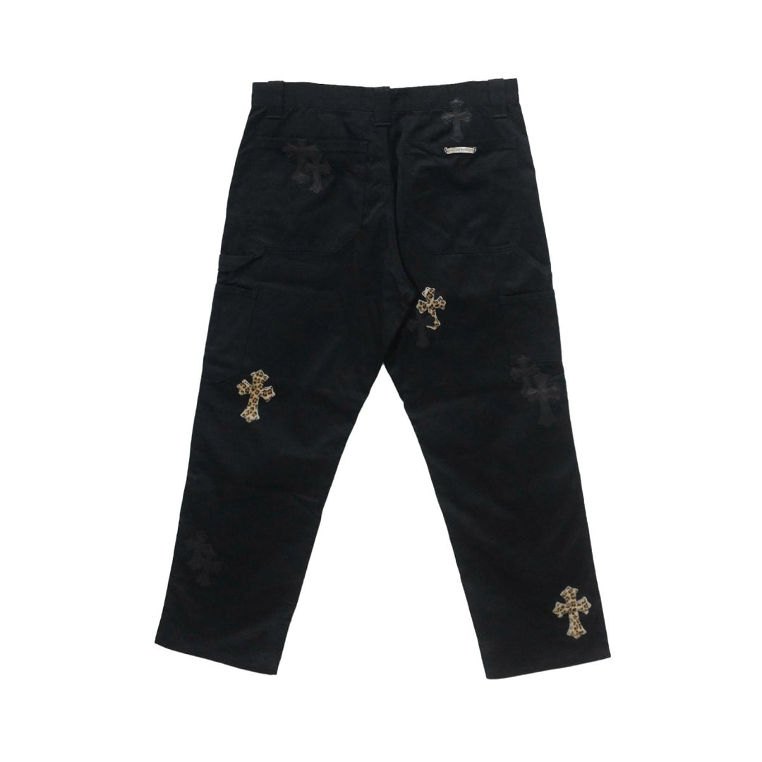 Chrome Hearts Leopard Black Cross Leather Patch Jeans - SHENGLI ROAD MARKET