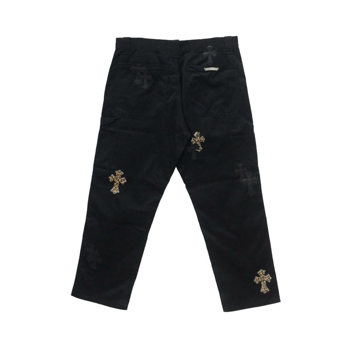 Chrome Hearts Leopard Black Cross Leather Patch Jeans - SHENGLI ROAD MARKET