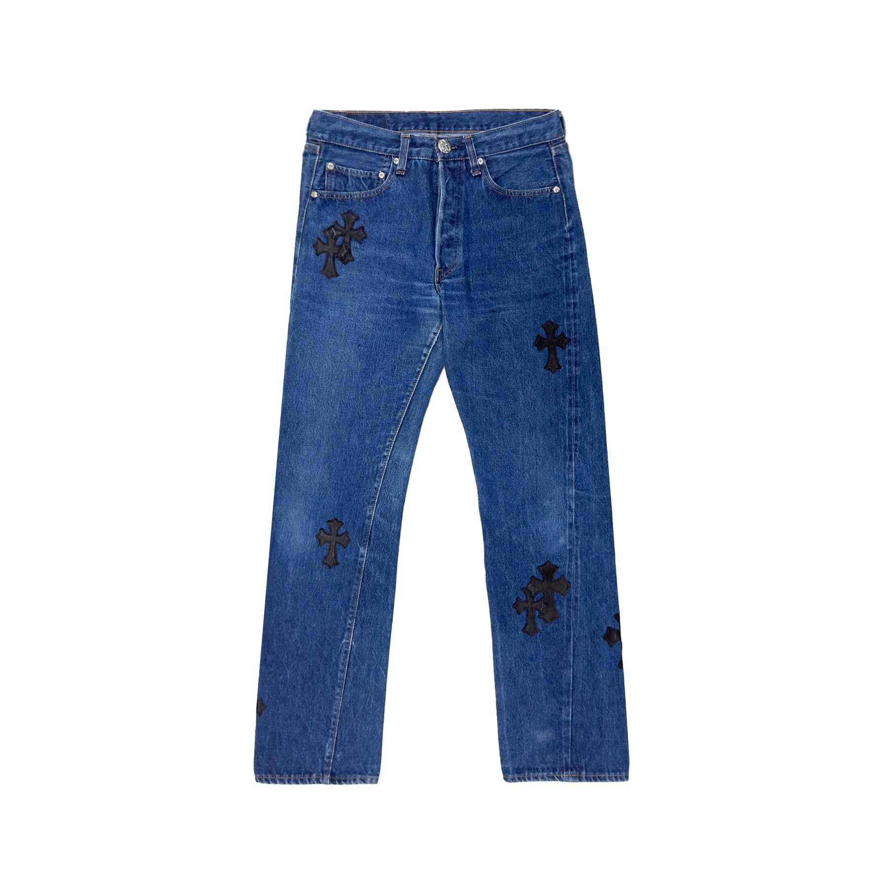 Chrome Hearts Levi's 501 Black Cross Leather Patch Blue Jeans