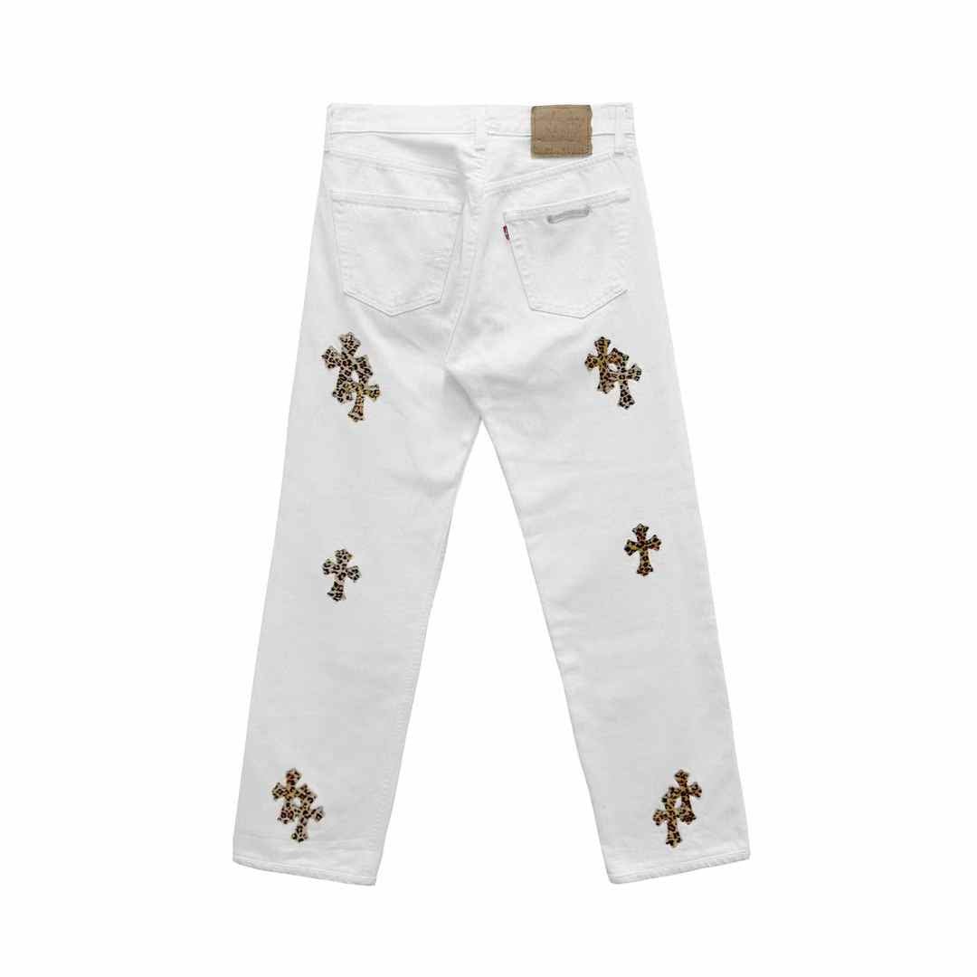 Chrome Hearts Levi's 501 Leopard Cross Patch White Jeans - SHENGLI ROAD MARKET