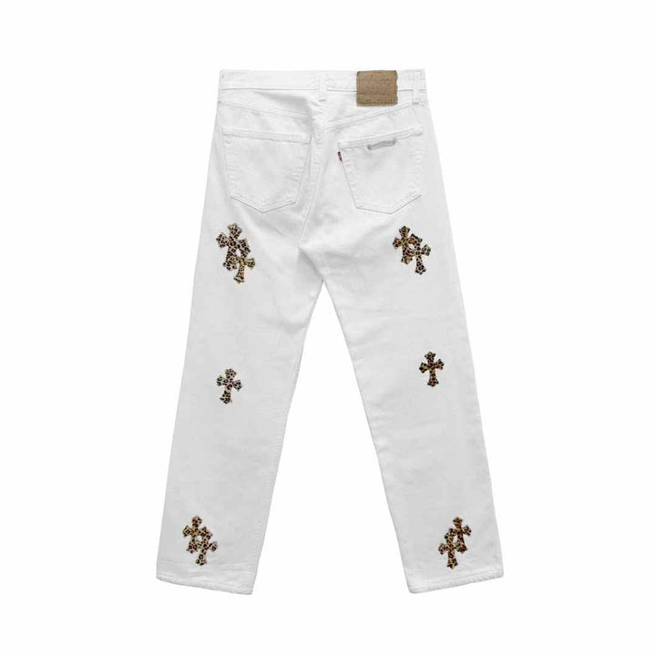 Chrome Hearts Levi's 501 Leopard Cross Patch White Jeans - SHENGLI ROAD MARKET