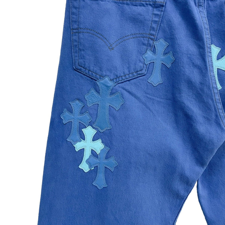 Chrome Hearts Levi's London Exclusive Blue Cross Patch Jeans - SHENGLI ROAD MARKET