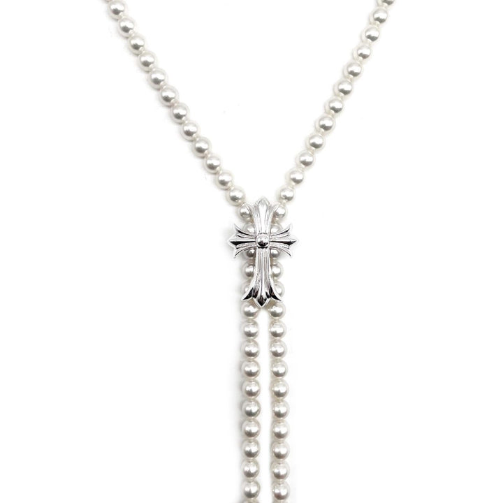 Chrome Hearts Mikimoto 18K White Gold Cross Bolo Tie Necklace - SHENGLI ROAD MARKET