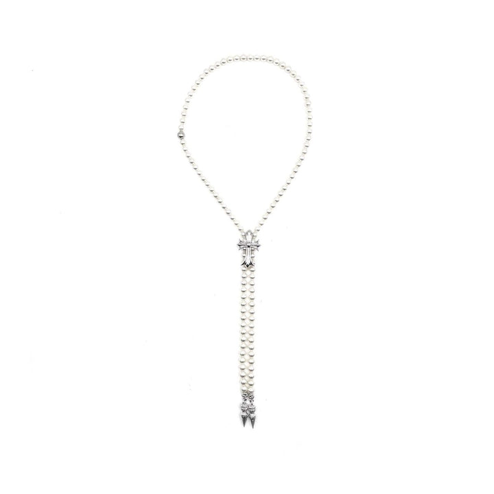 Chrome Hearts Mikimoto 18K White Gold Cross Bolo Tie Necklace - SHENGLI ROAD MARKET