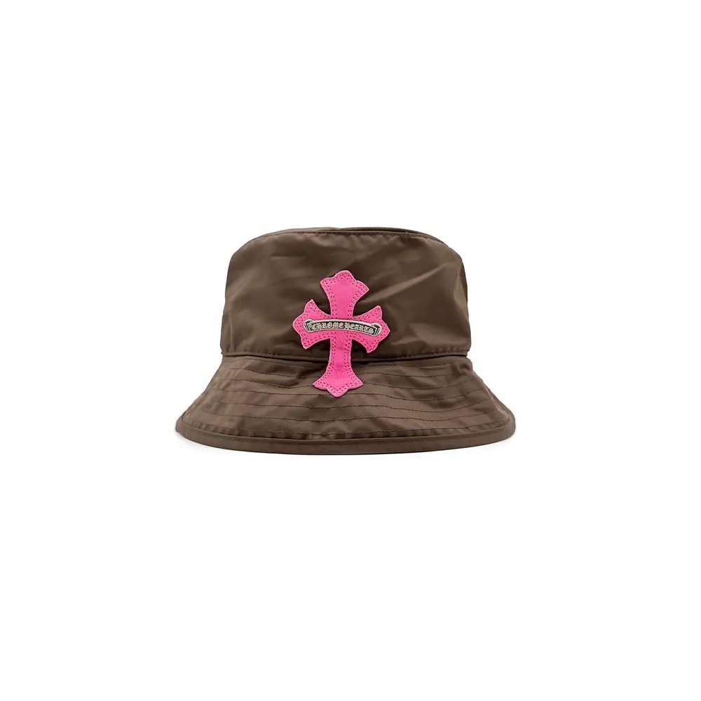 Chrome Hearts Pink Leather Cross Patch Brown Bucket Hat Brown L