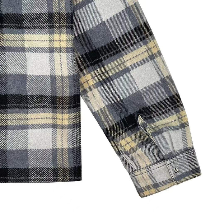 Chrome Hearts Plaid Flannel Fur Collar Zip Up Jacket - SHENGLI ROAD MARKET