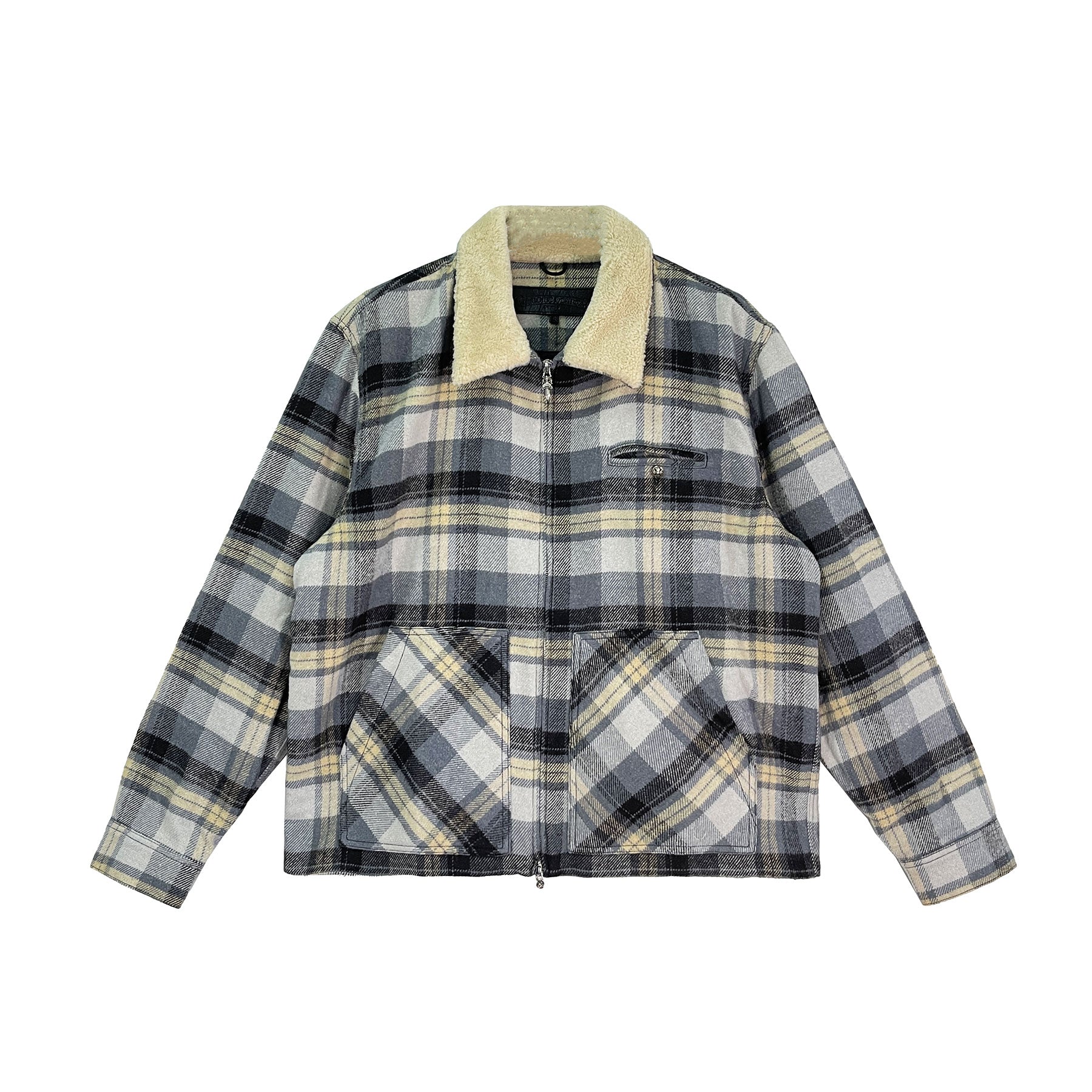 Chrome Hearts Plaid Flannel Fur Collar Zip Up Jacket - SRM
