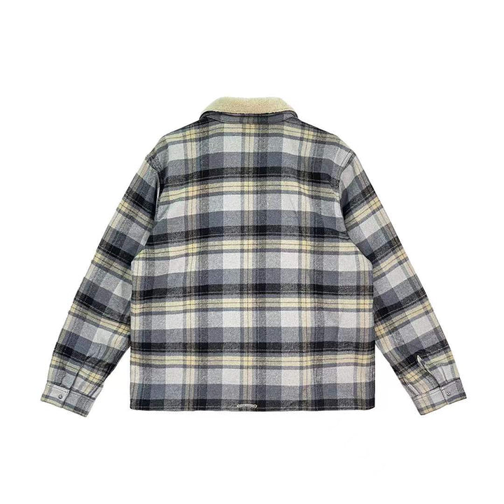 Chrome Hearts Plaid Flannel Fur Collar Zip Up Jacket - SHENGLI ROAD MARKET