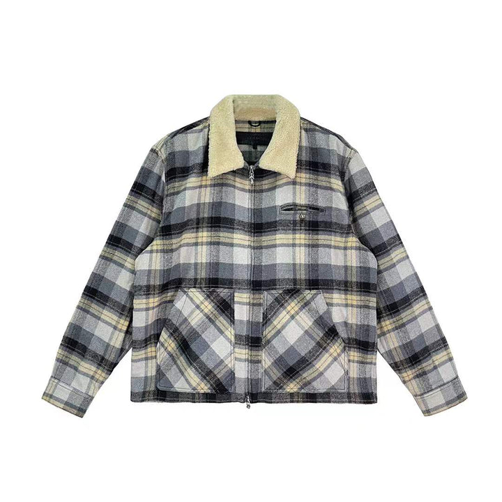 Chrome Hearts Plaid Flannel Fur Collar Zip Up Jacket - SHENGLI ROAD MARKET