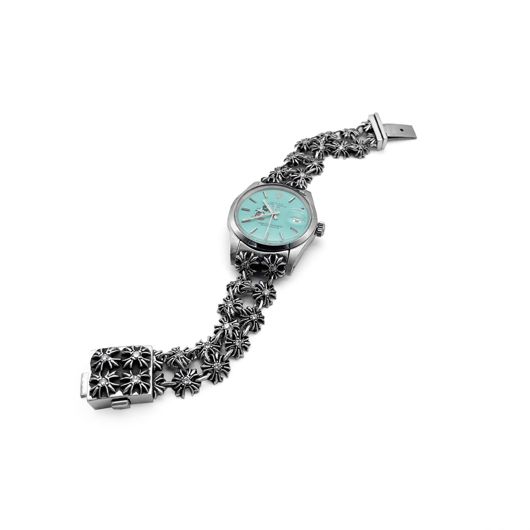 Chrome Hearts Rolex Dial Silver Cross Plus Diamonds Watch Strap