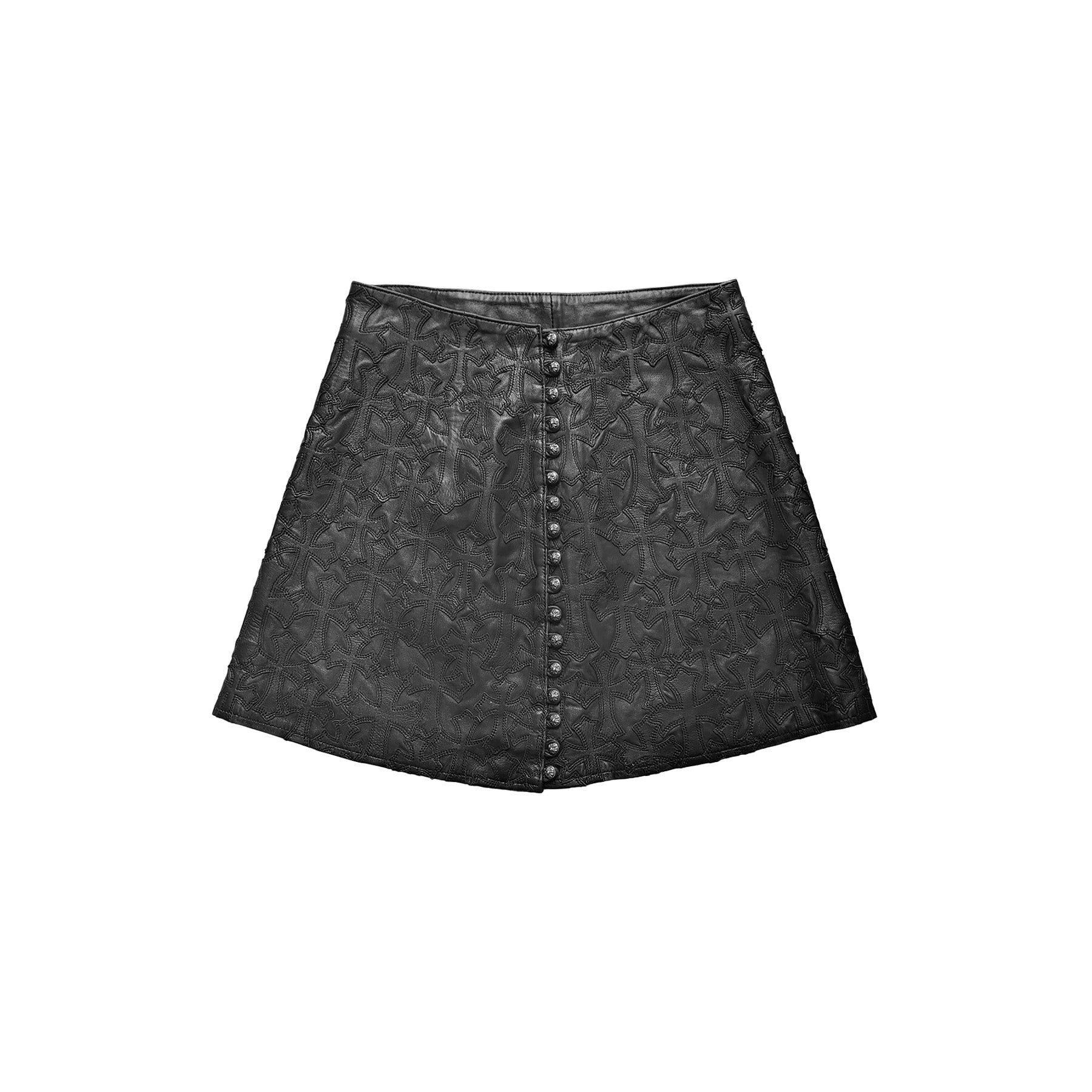 Chrome Hearts ブラックレザーミニスカート Chrome Hearts leather cross patch mini-skirt from our recent drop