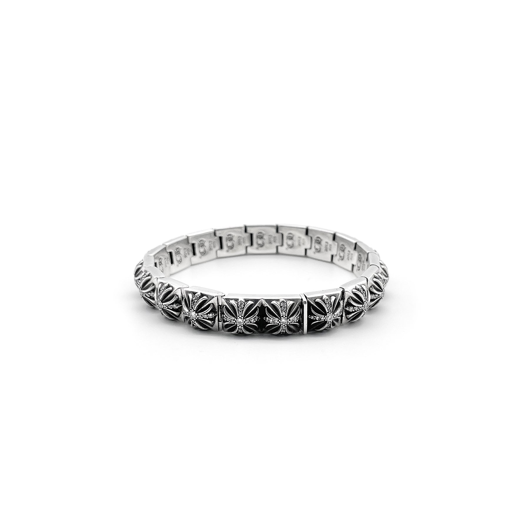 Chrome Hearts Silver Cross Diamonds Pyramid Hinged Plus Bracelet 