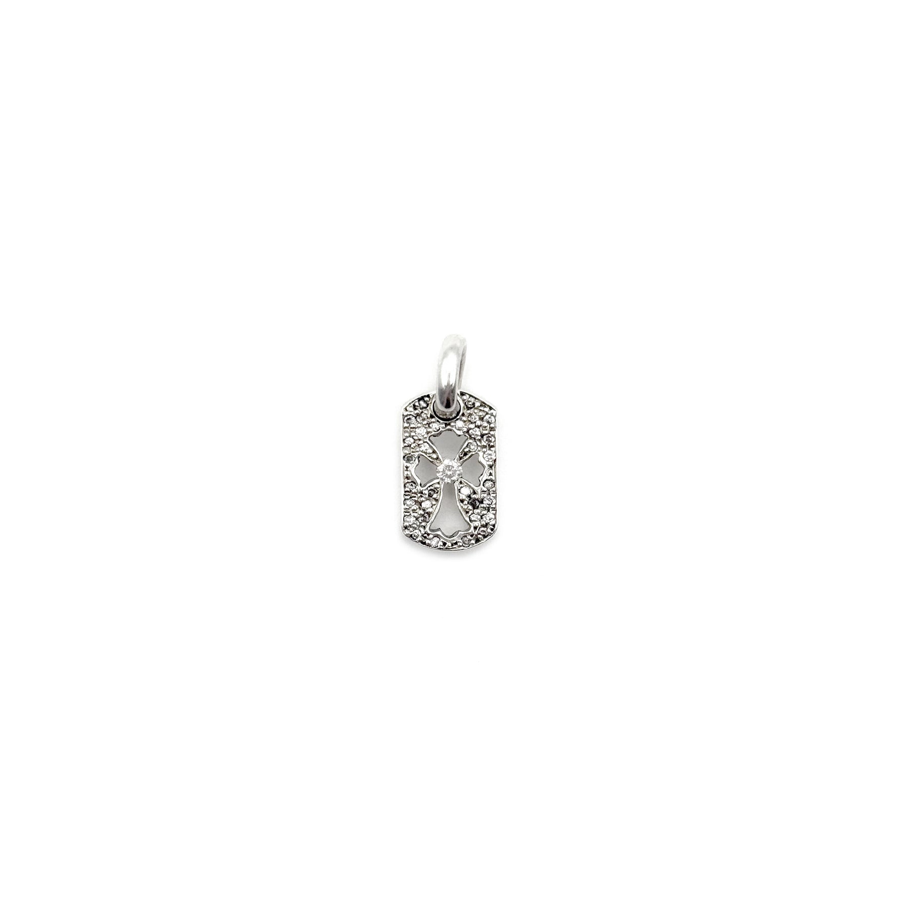 Chrome Hearts Silver Diamonds Cross Dog Tag Pendant - SRM