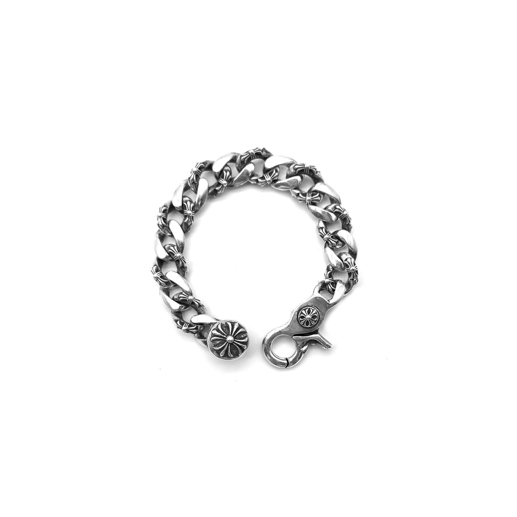 Chrome Hearts Silver Fancy Link Cuban Cross Clip Bracelet - SRM