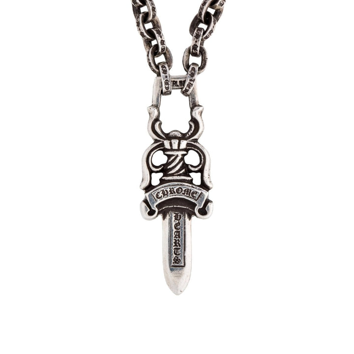 Chrome Hearts Silver Paperchain Necklace With Dagger Pendant - SHENGLI ROAD MARKET