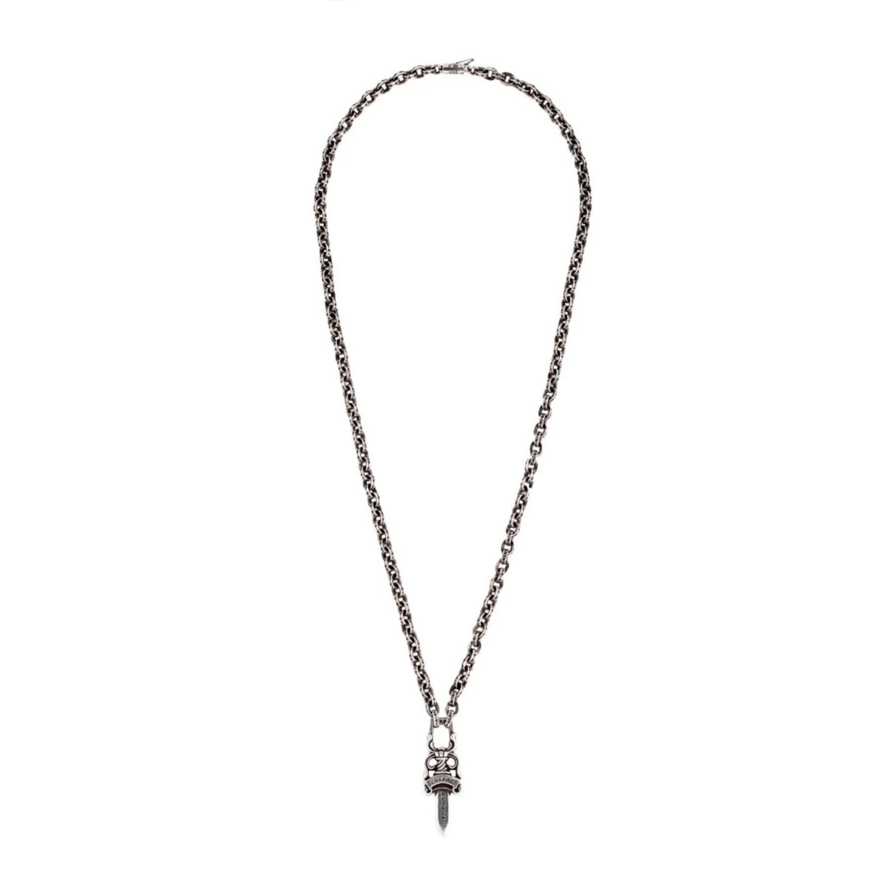 Chrome Hearts Silver Paperchain Necklace With Dagger Pendant - SRM