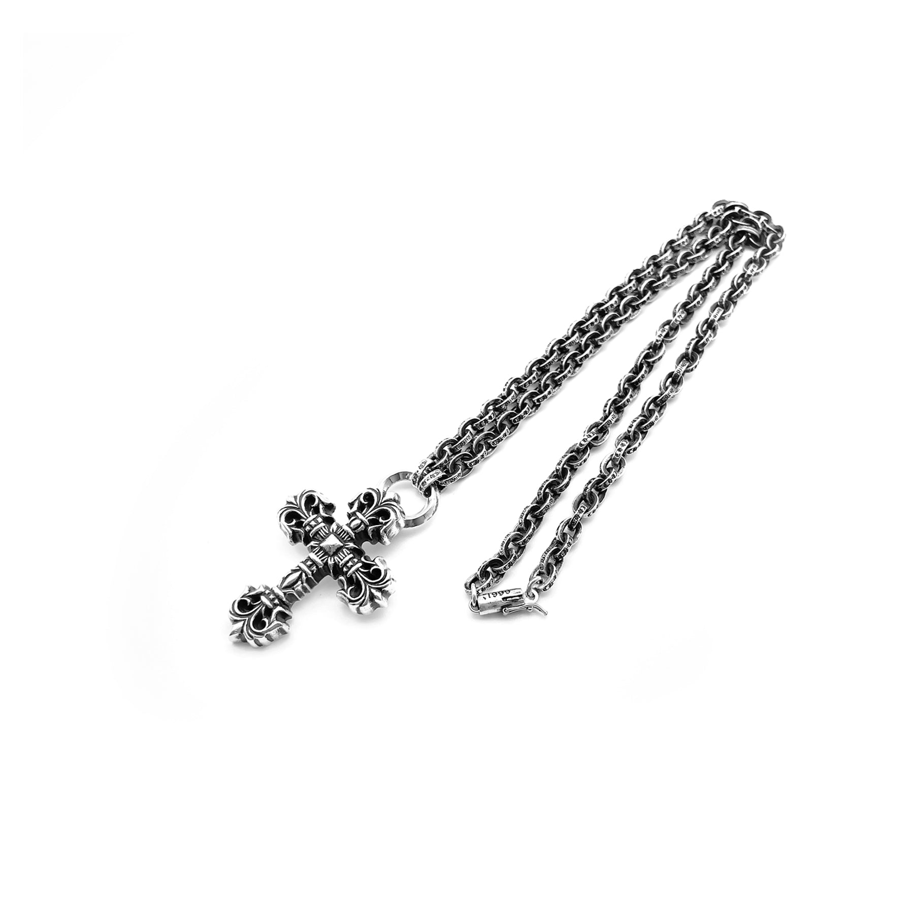 Chrome Hearts Silver Paperchain Necklace With Filigree Cross