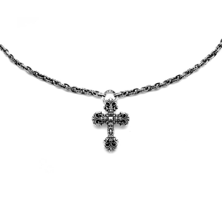 Chrome Hearts Silver Paperchain Necklace With Filigree Cross Pendant - SHENGLI ROAD MARKET