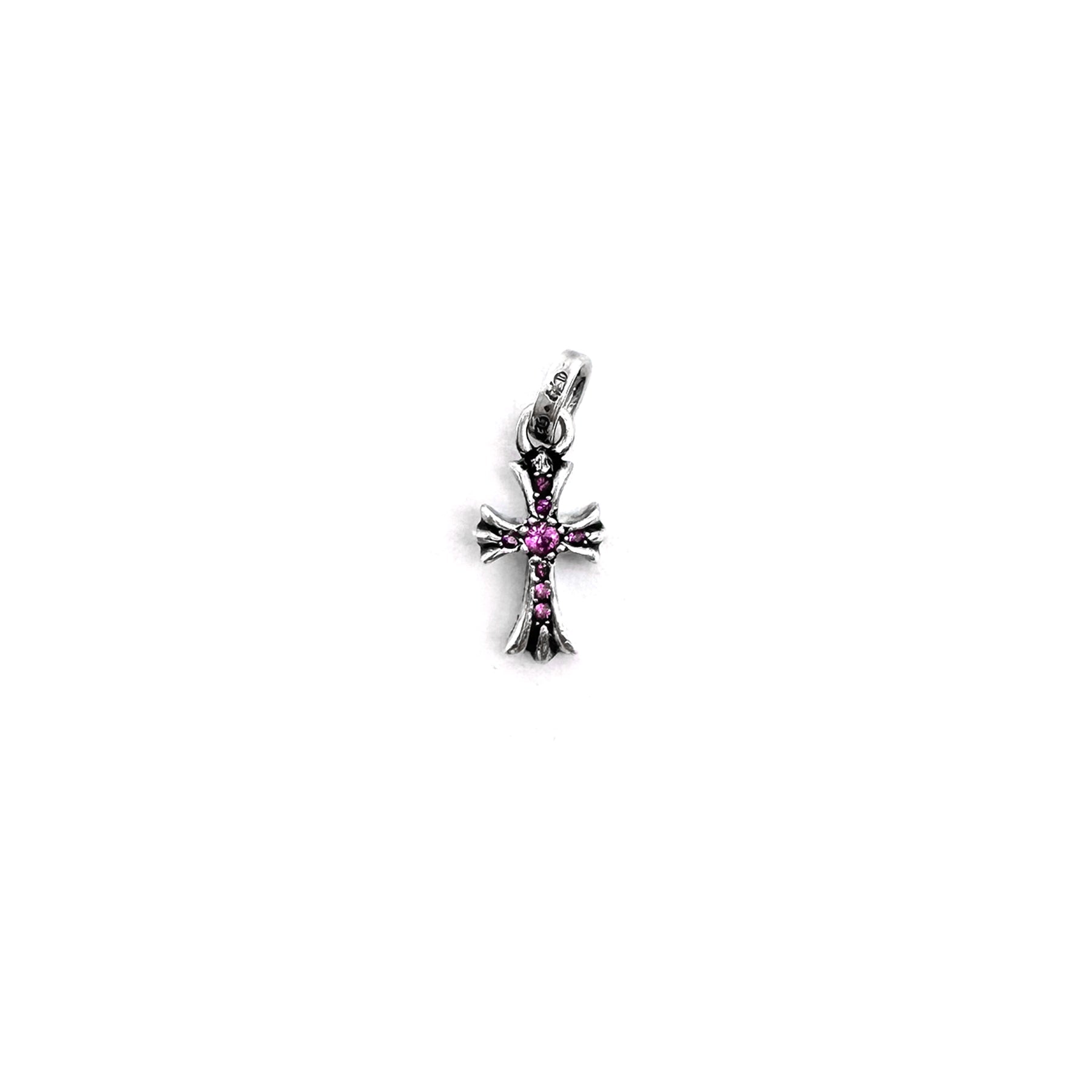 Chrome Hearts Silver Pink Diamonds Babyfat Cross Pendant - SRM