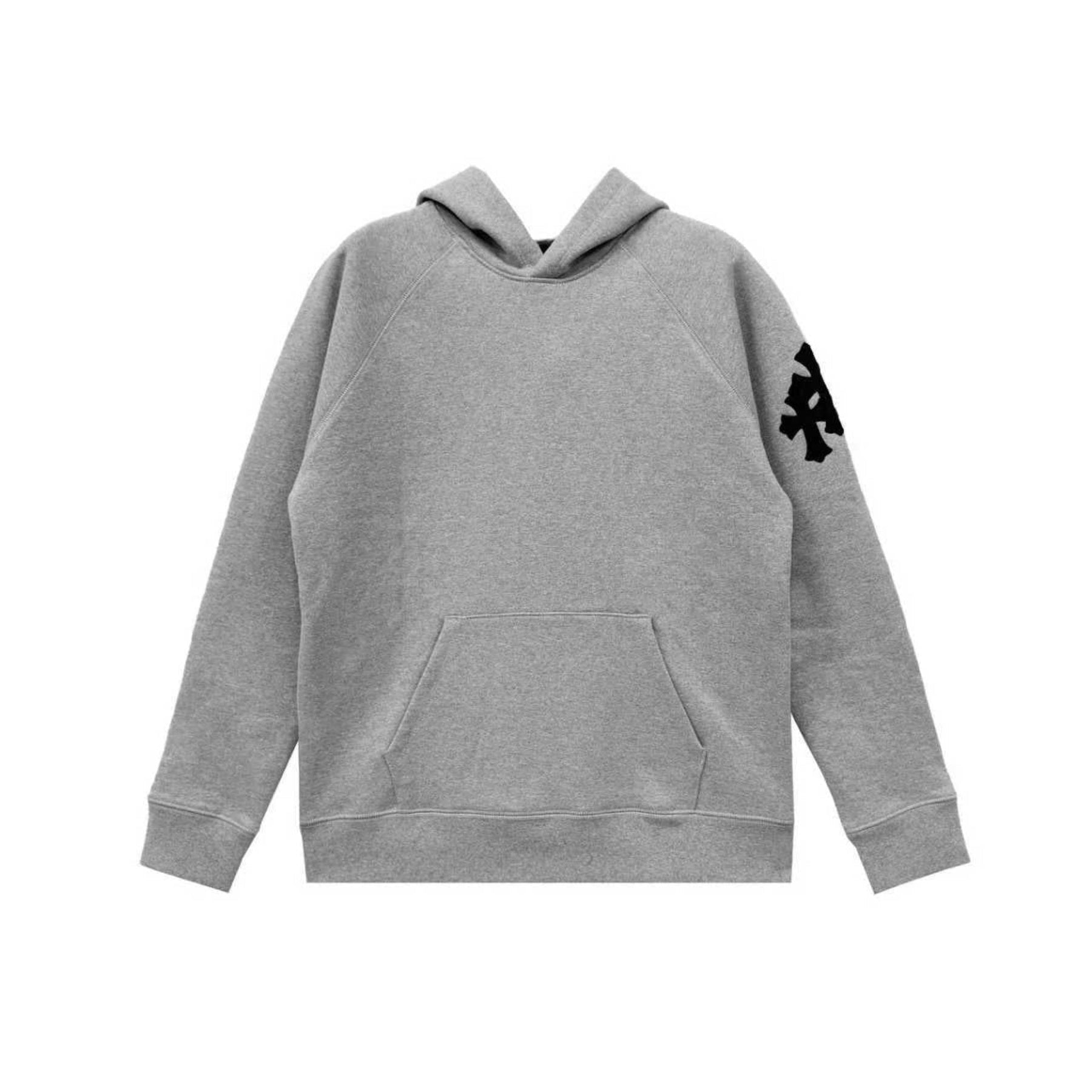 Chrome Hearts Triple Cross Leather Patch Grey Pullover Hoodie