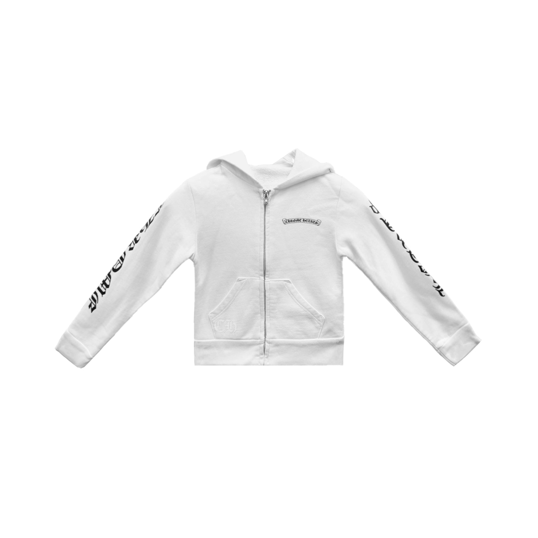 Chrome Hearts White Scroll Logo Zip Up Hoodie For Kids - SRM