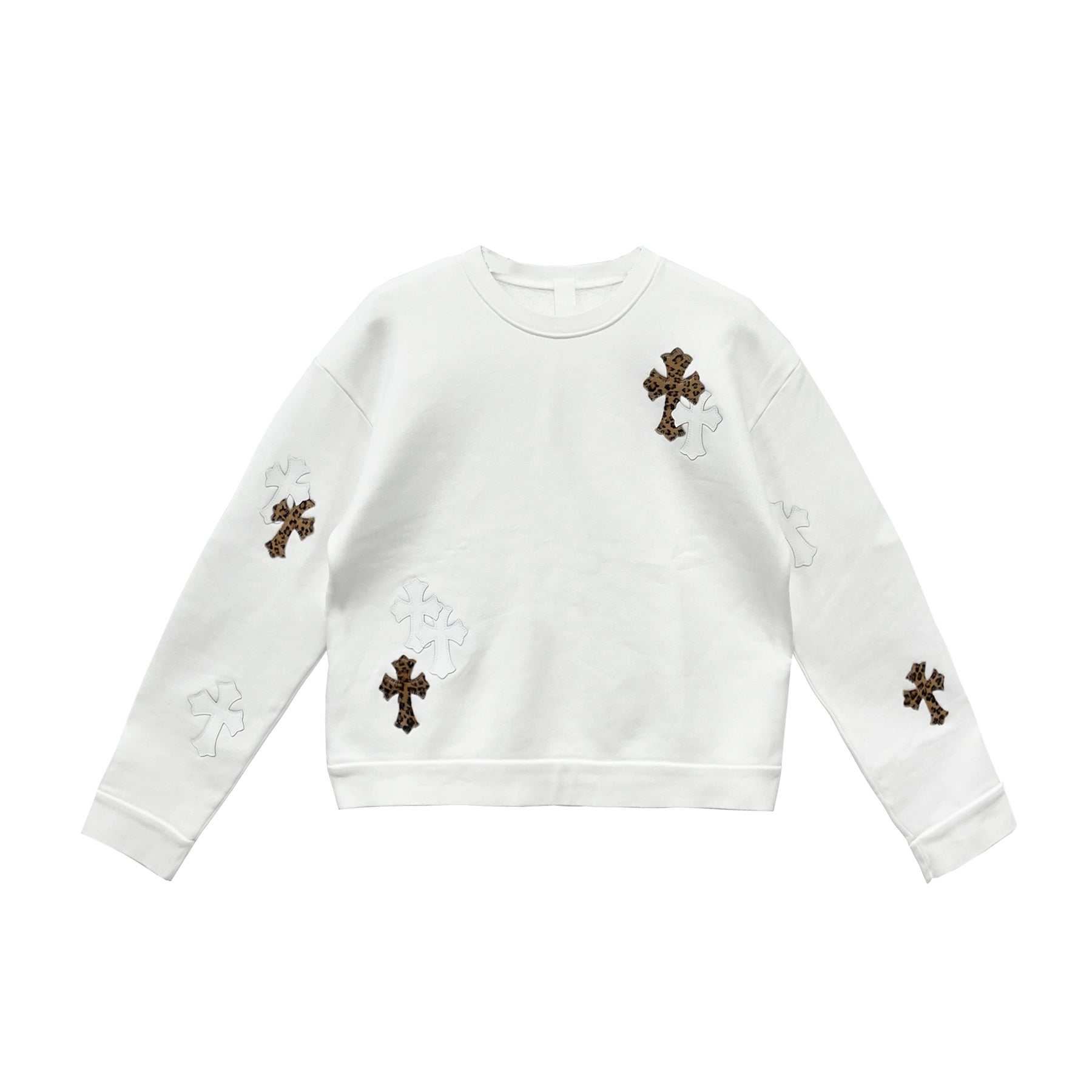 Chrome Hearts White&Leopard Cross Patch Crewneck Sweatshirt - SRM