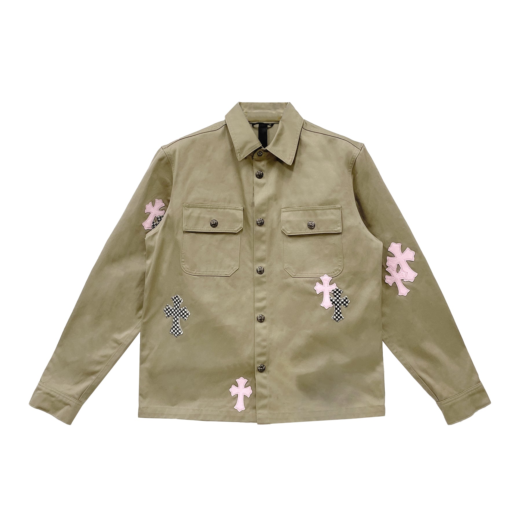 Chrome Hearts Work Dog Checkered&Pink Cross Patch Tan Jacket - SRM