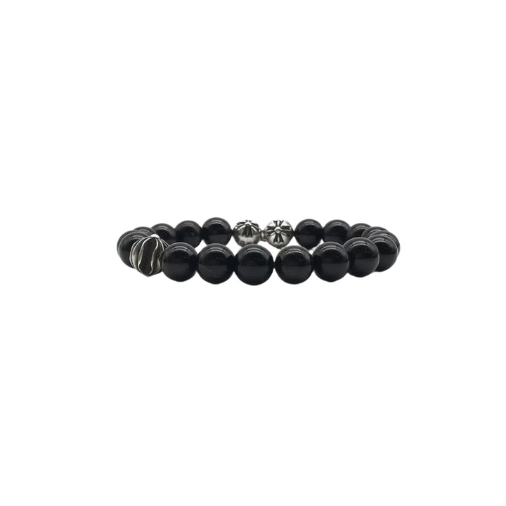 Chrome Hearts 10mm Obsidian Silver Cross Bracelet - SHENGLI ROAD MARKET
