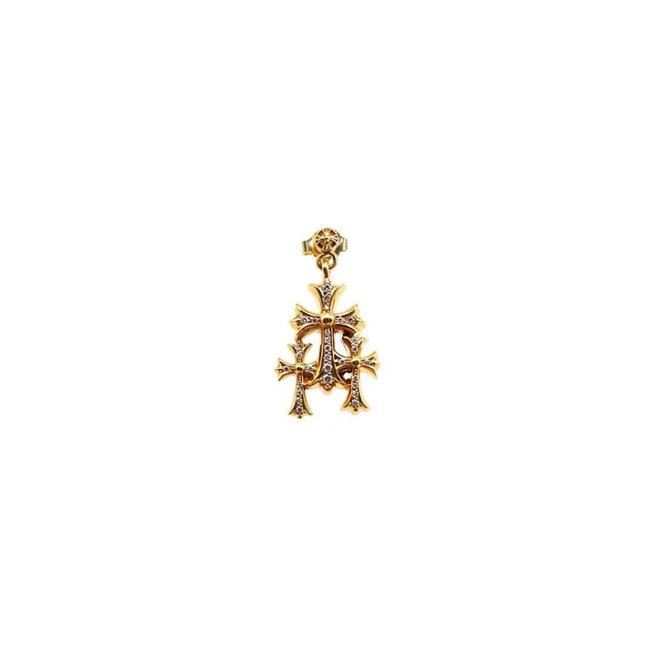 Chrome Hearts 22K Gold Diamonds Triple Cross Earring - SHENGLI ROAD MARKET