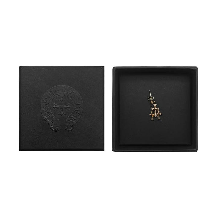 Chrome Hearts 22K Gold Diamonds Triple Cross Earring - SHENGLI ROAD MARKET
