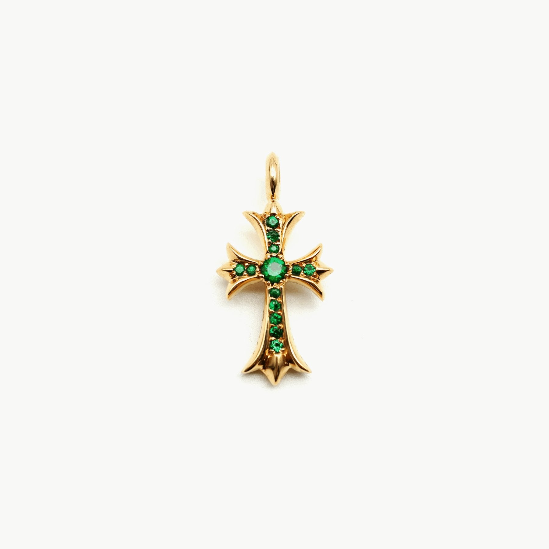 Chrome Hearts 22K Gold Emerald Tiny Cross Necklace Charm