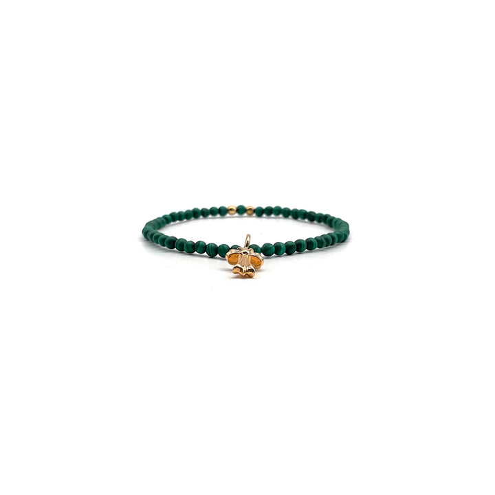 Chrome Hearts 4mm Green Beaded 22K Gold Cross Pendant Bracelet - SHENGLI ROAD MARKET