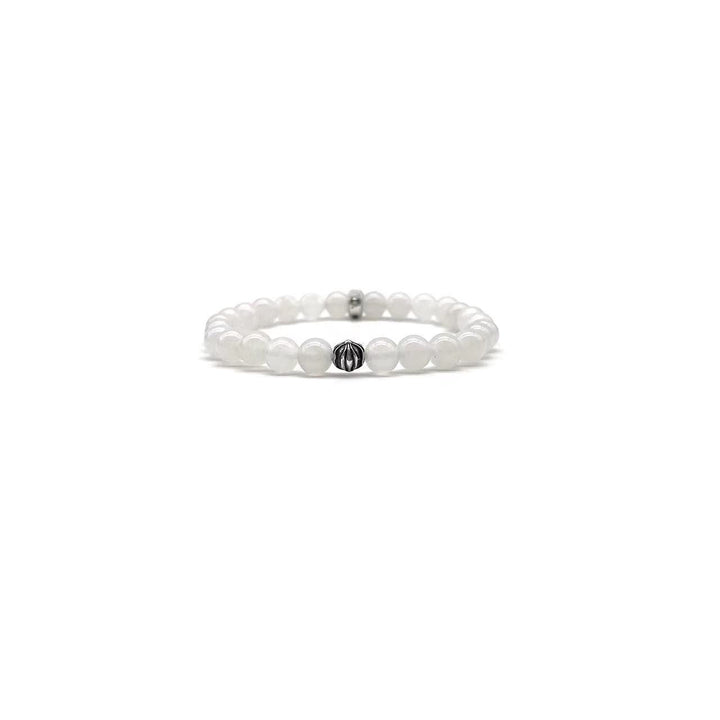 Chrome Hearts 6mm Beaded White Agate Silver Cross Bracelet - SHENGLI ROAD MARKET