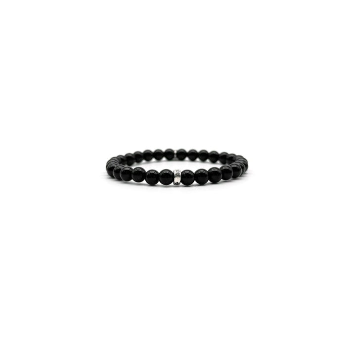 Chrome Hearts 6mm Black Beaded Obsidian Silver Cross Bracelet - SHENGLI ROAD MARKET