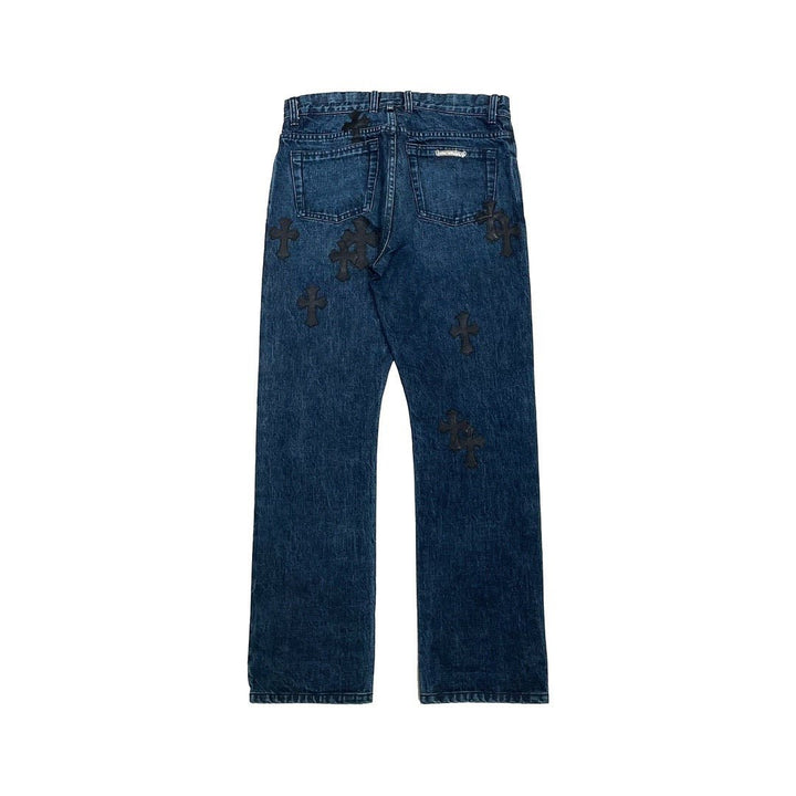 Chrome Hearts Black Leather Cross Patch Jeans - SHENGLI ROAD MARKET
