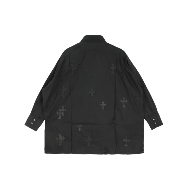 Chrome Hearts Black Leather Cross Silver Buttons Shirt - SHENGLI ROAD MARKET