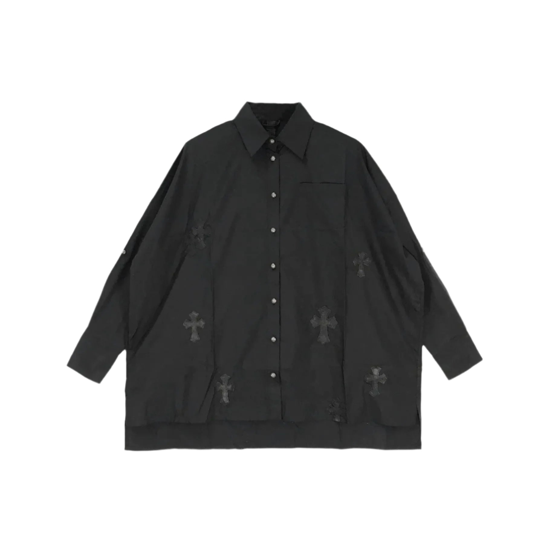 Chrome Hearts Black Leather Cross Malhal Kita Shirt - SRM Black / S Chrome Hearts Black Leather Cross Malhal Kita Shirt - SRM Black / S