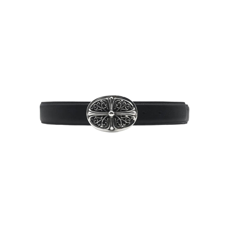 Chrome Hearts Black Ornate Belt with Silver Buckle - SHENGLI ROAD MARKET
