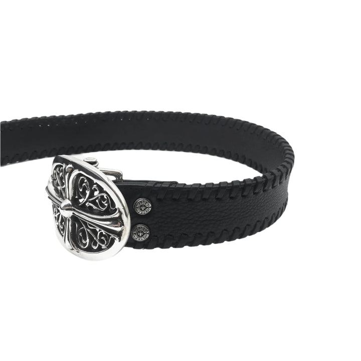 Chrome Hearts Black Weave Ornate Belt with Silver Buckle - SHENGLI ROAD MARKET