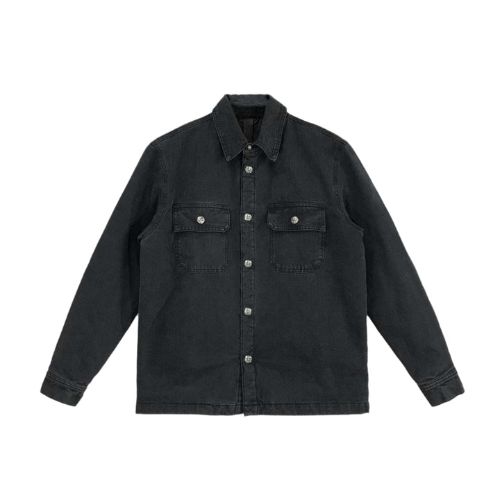 Chrome Hearts Black Work Dog Quilted Silver Buttons Shirt Jacket - SHENGLI ROAD MARKET