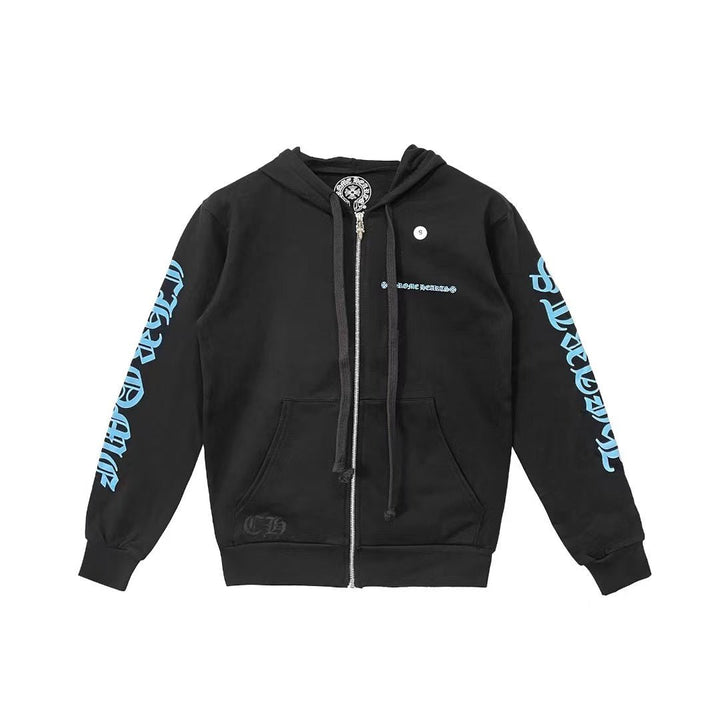 Chrome Hearts Blue Script Zip Up Hoodie - SHENGLI ROAD MARKET
