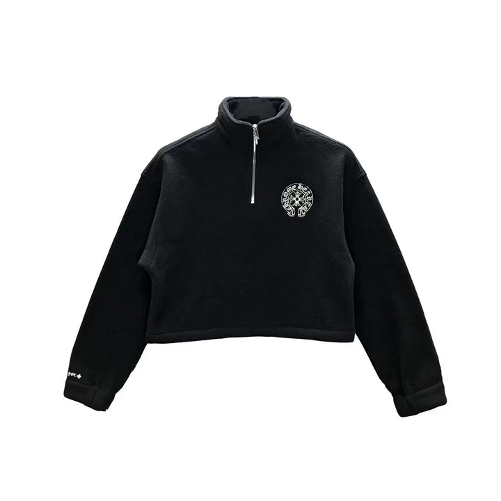 Chrome Hearts Fleece Horseshoe Logo Half Zip Sweatshirt with Silver Dagger - SHENGLI ROAD MARKET