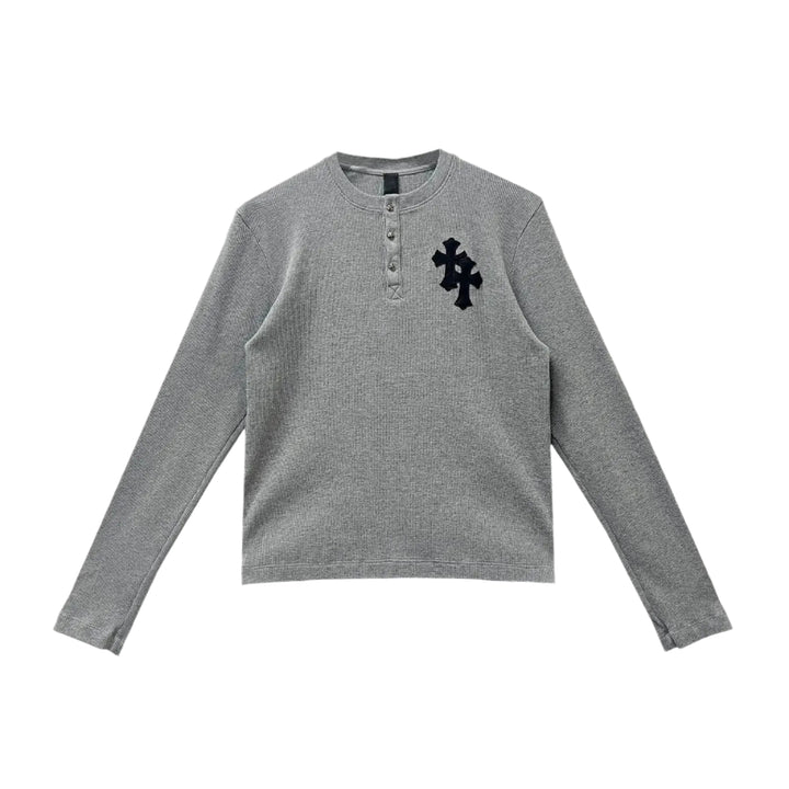 Chrome Hearts Gray Thermal Leather Cross Long Sleeve T-Shirt - SHENGLI ROAD MARKET