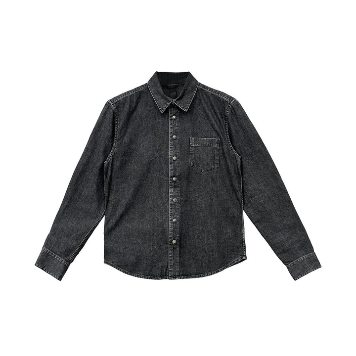 Chrome Hearts Leather Cross Patcn Washed Grey Denim Shirt - SHENGLI ROAD MARKET