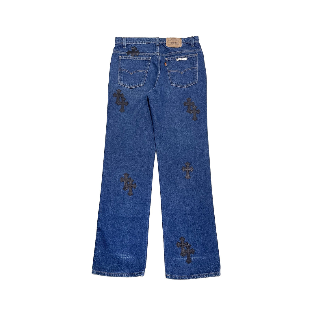 Chrome Hearts Levi's 517 Black Cross Leather Patch Jeans - SHENGLI ROAD MARKET