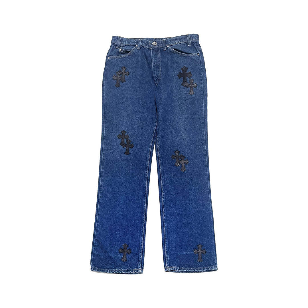 Chrome Hearts Levi's 517 Black Cross Leather Patch Jeans - SHENGLI ROAD MARKET